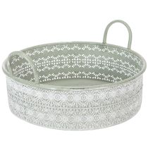 Artikel Deko-Schale Metall mit Griffen im 3er-Set Ø23/28/32cm Weiss-Gewaschen Grün Vintage Look