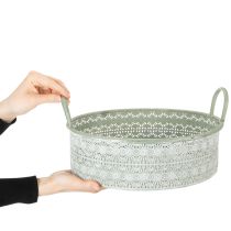 Artikel Deko-Schale Metall mit Griffen im 3er-Set Ø23/28/32cm Weiss-Gewaschen Grün Vintage Look