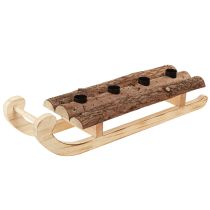 Artikel Deko Schlitten Holz Rinde 4 Stabkerzenhalter 40×12,5cm