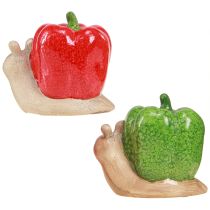 Artikel Deko-Schnecken aus Keramik, Paprika-Rot und Grün, H10 cm, 2er-Set
