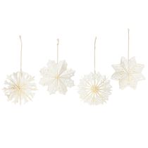 Artikel Set mit 4 Schneeflocken aus Papier Weiss zum Aufhängen 15 cm