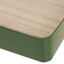 Artikel Deko Tablett quadratisch Metall Grün mit Holzboden 25,5x25,5 cm