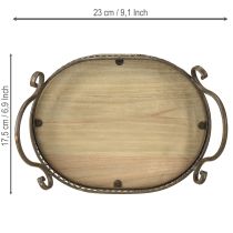 Artikel Deko-Tablett oval Holz/Metall Braun 23 x 17,5 x 7,5 cm Innenbereich