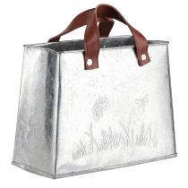 Artikel Deko Tasche Silber Weiß Braun Metall Pflanztopf L22cm 2St