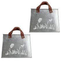 Artikel Deko Tasche Silber Weiß Braun Metall Pflanztopf L22cm 2St