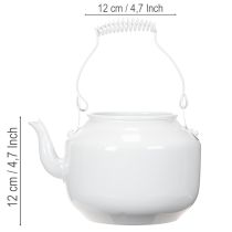 Artikel Deko-Teekanne aus Metall Weiss Ø12cm H10cm mit Henkel H16cm als Übertopf und Blumendeko
