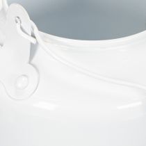 Artikel Deko-Teekanne aus Metall Weiss Ø12cm H10cm mit Henkel H16cm als Übertopf und Blumendeko