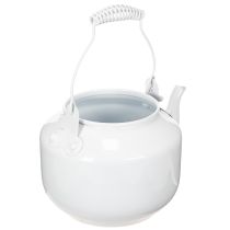Artikel Deko-Teekanne aus Metall Weiss Ø12cm H10cm mit Henkel H16cm als Übertopf und Blumendeko