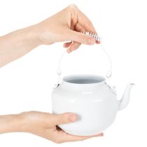 Artikel Deko-Teekanne aus Metall Weiss Ø12cm H10cm mit Henkel H16cm als Übertopf und Blumendeko