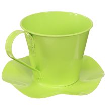 Artikel Deko-Teetasse aus Metall mit Unterteller, hellgrün, Ø 12cm, 10cm hoch, 8er-Set