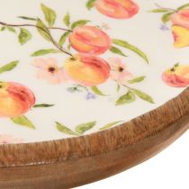 Artikel Deko Teller mit Fuss aus Mangoholz Pfirsich-Motiv Ø26cm H9,5cm