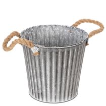 Artikel Deko-Metalltopf mit Henkeln Ø21,5cm, Shabby Chic, silbern-weiss, für Bepflanzung
