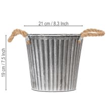 Artikel Deko-Metalltopf mit Henkeln Ø21,5cm, Shabby Chic, silbern-weiss, für Bepflanzung