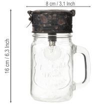 Artikel Deko-Trinkglas mit LED-Lampe, Ø 8cm, H 16cm, Glas und Metall, Transparent/Braun