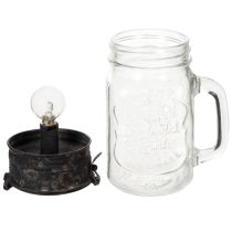 Artikel Deko-Trinkglas mit LED-Lampe, Ø 8cm, H 16cm, Glas und Metall, Transparent/Braun