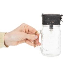 Artikel Deko-Trinkglas mit LED-Lampe, Ø 8cm, H 16cm, Glas und Metall, Transparent/Braun