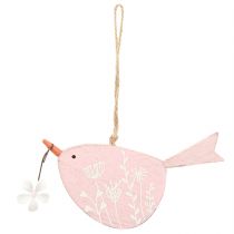 Artikel Deko Vogel Holz Rosa mit Metallblume 15×8,5cm als Frühlingshänger