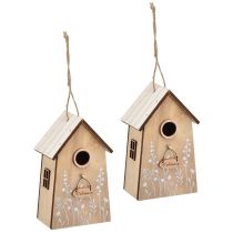 Artikel Deko Vogelhäuschen aus Holz Weiss Natur 14,5 cm mit Juteband, 2 Stück, zum Hängen für Innen und Aussen