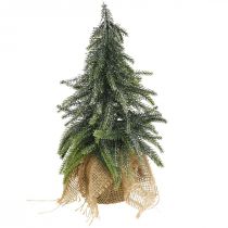 Deko Weihnachtsbaum Mini Tanne Jutesack Glitzer, Grün 26cm