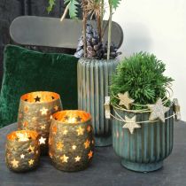 Deko-Vase, Blumenschmuck, Tischdeko, Vase aus Keramik geriffelt Grün, Braun Ø15cm H30,5cm