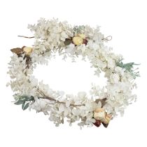 Artikel Deko-Girlande aus gebleichtem Eukalyptus und künstlichen Rosen, 170 cm, Weiss, Grün, Gelb, Rot und Braun