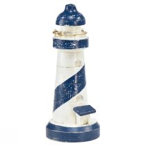 Deko Leuchtturm Holz Blau Weiß Maritim Ø7,5cm H19cm