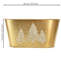 Artikel Deko-Schale Metall oval 24×13×12,5cm Gold mit Tannenbaum-Motiv für Weihnachten und Innenbereich
