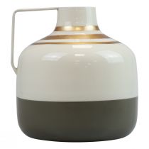 Artikel Metall Deko-Vase mit Henkel Ø16cm H17cm Creme/Grau/Gold für Trockenblumen und Kunstpflanzen