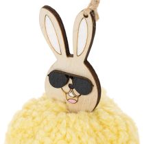 Artikel Osterhase Dekoanhänger Holz und Kunstwolle Gelb Ø7cm 6 Stück