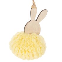 Artikel Osterhase Dekoanhänger Holz und Kunstwolle Gelb Ø7cm 6 Stück