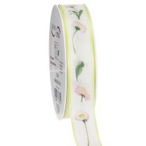 Artikel Geschenkband Blütenmuster Bellis 25 mm Weiss Polyester 20 m für Dekoration