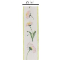 Artikel Geschenkband Blütenmuster Bellis 25 mm Weiss Polyester 20 m für Dekoration