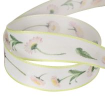 Artikel Geschenkband Blütenmuster Bellis 25 mm Weiss Polyester 20 m für Dekoration