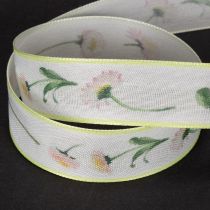 Artikel Geschenkband Blütenmuster Bellis 25 mm Weiss Polyester 20 m für Dekoration