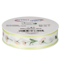 Artikel Geschenkband Blütenmuster Bellis 25 mm Weiss Polyester 20 m für Dekoration