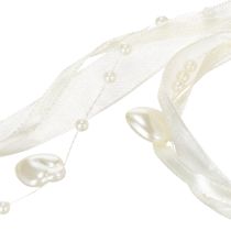 Artikel Dekoband Creme mit Herzen und Perlen 10mm x 5m für Hochzeitsdekoration