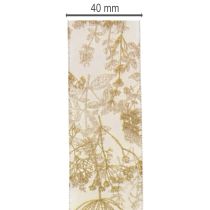 Artikel Geschenkband aus Polyester 40 mm breit 20 m cremefarben mit Pflanzenmotiven
