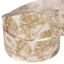 Artikel Geschenkband aus Polyester 40 mm breit 20 m cremefarben mit Pflanzenmotiven
