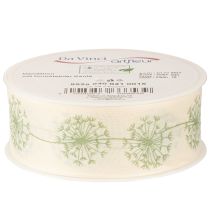 Artikel Dekoband 15m Creme mit Pusteblumen 40mm breit für Geschenk- und Tischdekoration