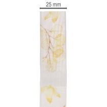 Artikel Dekoband Organzaband 25 mm 20 m Weiss Gelb mit Blätterzweig-Motiv für Dekoration