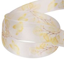 Artikel Dekoband Organzaband 25 mm 20 m Weiss Gelb mit Blätterzweig-Motiv für Dekoration