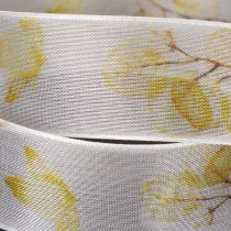 Artikel Dekoband Organzaband 25 mm 20 m Weiss Gelb mit Blätterzweig-Motiv für Dekoration