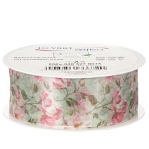 Artikel Geschenkband aus Polyester mit floralem Design, Rosa-Weiss, 15m x 4cm