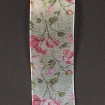 Artikel Geschenkband aus Polyester mit floralem Design, Rosa-Weiss, 15m x 4cm