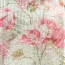 Artikel Geschenkband aus Polyester mit floralem Design, Rosa-Weiss, 15m x 4cm