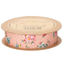 Artikel Geschenkband Polyester Blumenmuster Rosa-Blau 2,5cm x 15m für Dekoration und Bastelarbeiten