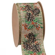 Artikel Dekoband Weihnachten Zapfen Breites Geschenkband Natur 60mm 10m