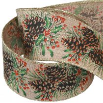 Artikel Dekoband Weihnachten Zapfen Breites Geschenkband Natur 60mm 10m