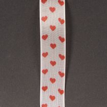 Artikel Geschenkband Polyester Herzmotiv Weiss Rot 2,5 cm x 15 m für Verpackung und Dekoration