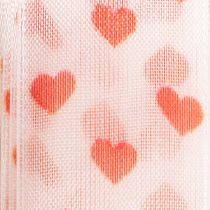 Artikel Geschenkband Polyester Herzmotiv Weiss Rot 2,5 cm x 15 m für Verpackung und Dekoration